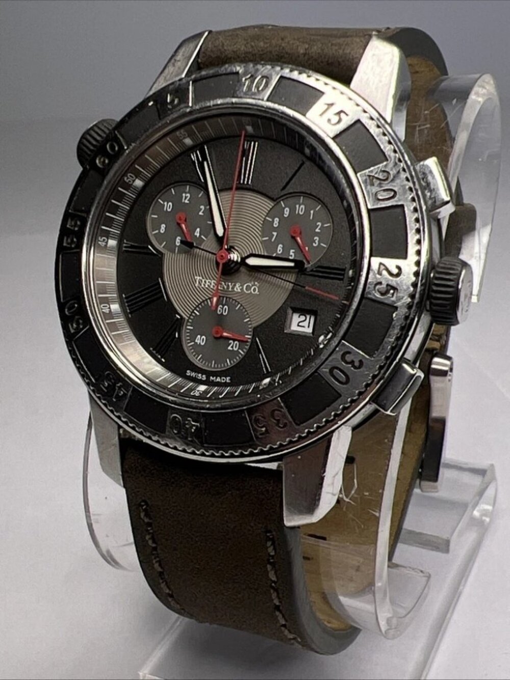 Tiffany & Co 42mm Steel Quartz Resonator Chronograph Date Watch w/ Two Straps